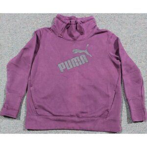 Women PUMA Big Logo Neck Cowl Pullover Sweater Large Kangaroo Front Pocket
